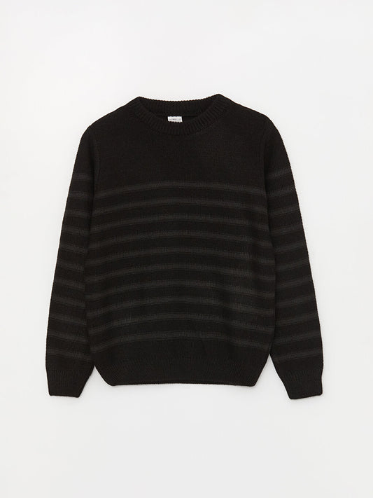 Crew Neck Striped Long Sleeve Boy's Knitwear Sweater