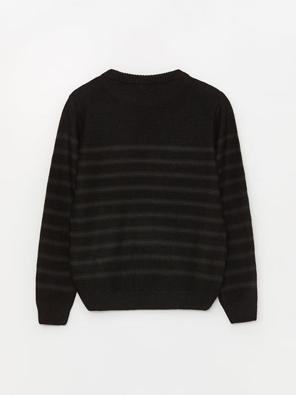 Crew Neck Striped Long Sleeve Boy's Knitwear Sweater