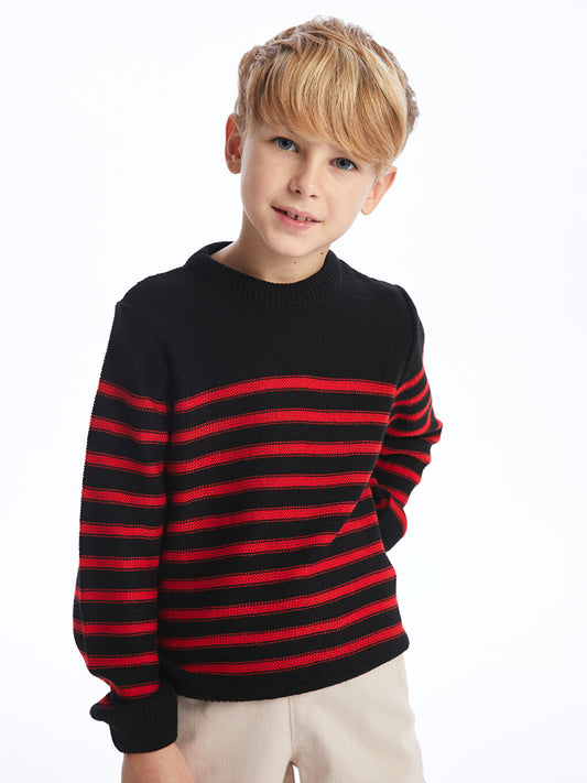 Crew Neck Striped Long Sleeve Boy's Knitwear Sweater