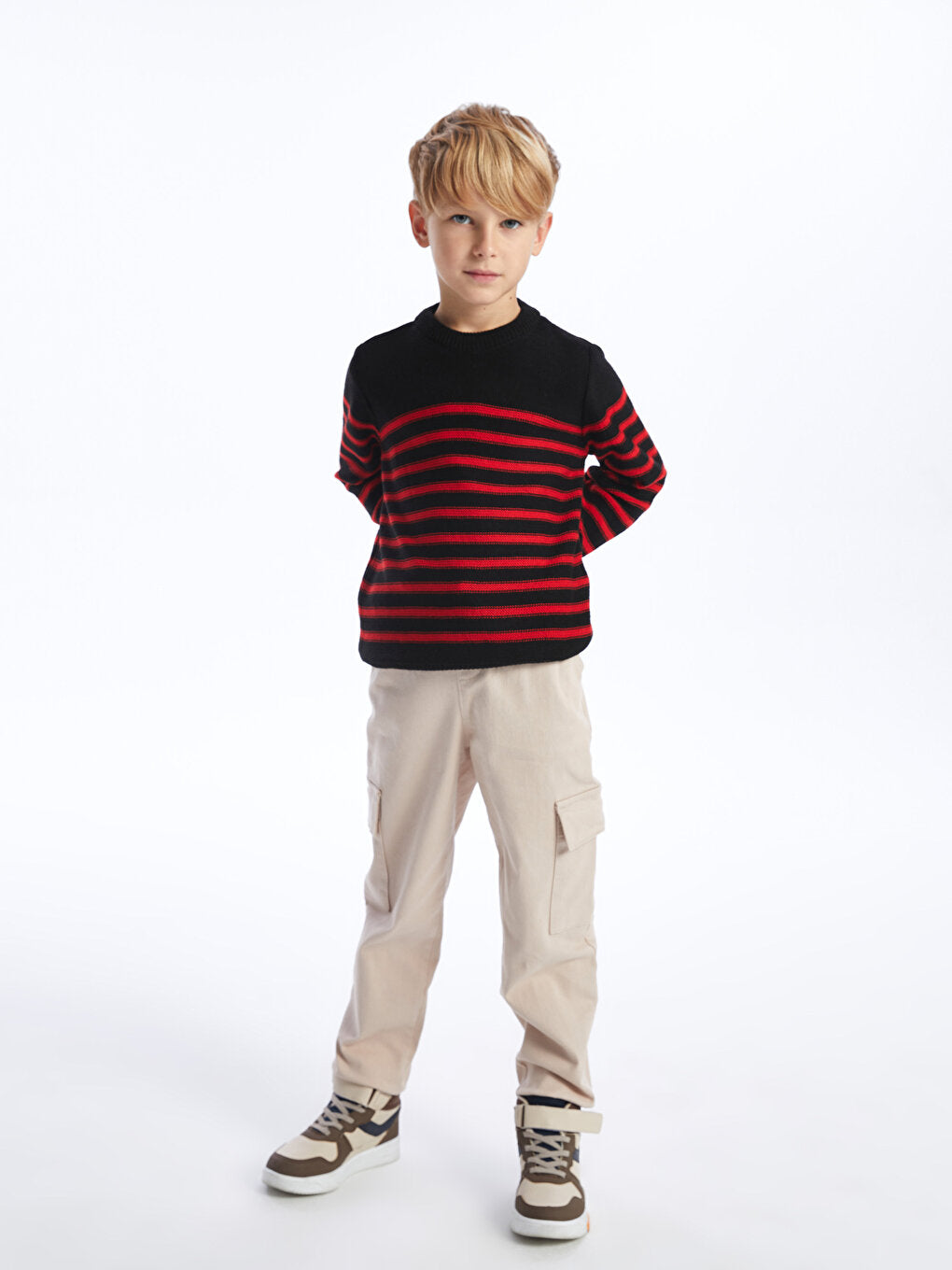 Crew Neck Striped Long Sleeve Boy's Knitwear Sweater