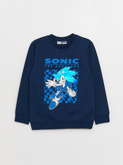 Crew Neck Sonic Printed Long Sleeve Boy's Sweatshirt