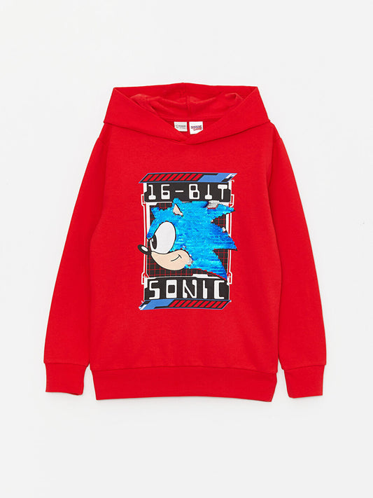 Sonic Printed Reversible Sequined Boy's Hoodie