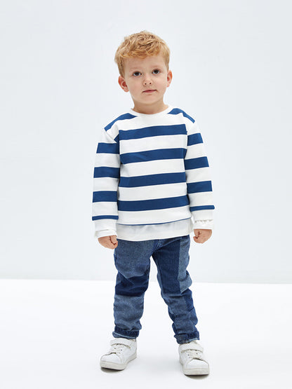 Crew Neck Long Sleeve Striped Baby Boy Sweatshirt