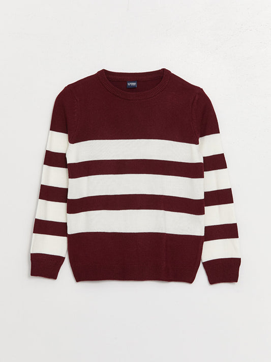 Crew Neck Striped Long Sleeve Boy's Knitwear Sweater