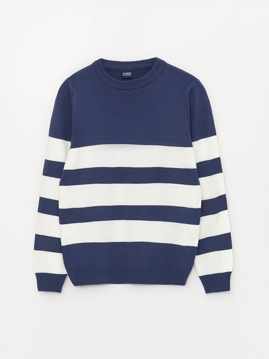 Crew Neck Striped Long Sleeve Boy's Knitwear Sweater