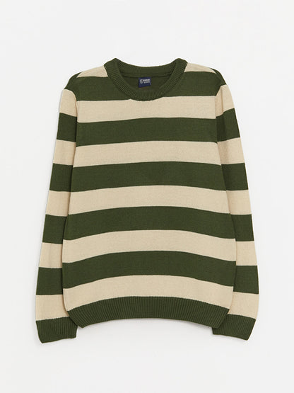 Crew Neck Striped Long Sleeve Boy's Knitwear Sweater