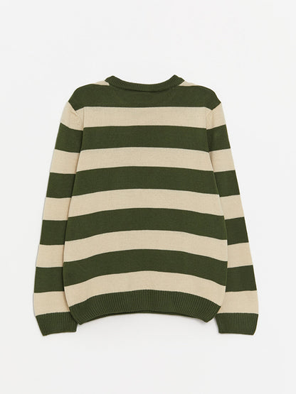 Crew Neck Striped Long Sleeve Boy's Knitwear Sweater