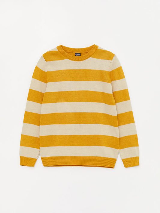 Crew Neck Striped Long Sleeve Boy's Knitwear Sweater