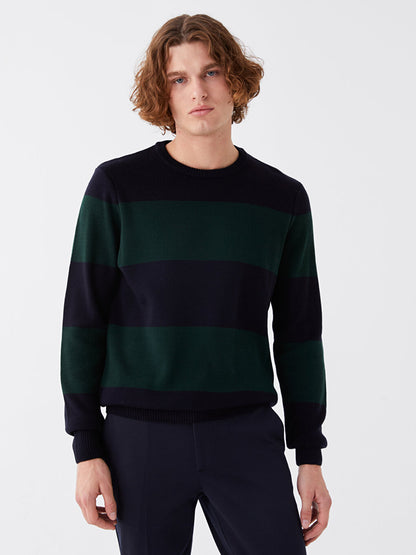 Crew Neck Long Sleeve Color Block Men's Knitwear Sweater