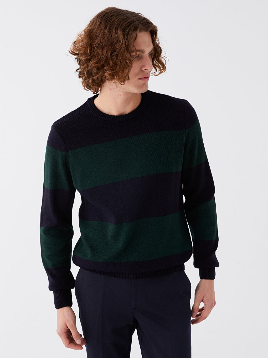 Crew Neck Long Sleeve Color Block Men's Knitwear Sweater