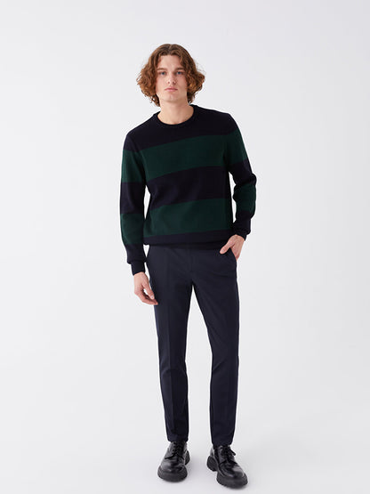 Crew Neck Long Sleeve Color Block Men's Knitwear Sweater