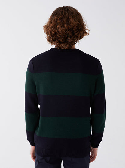 Crew Neck Long Sleeve Color Block Men's Knitwear Sweater