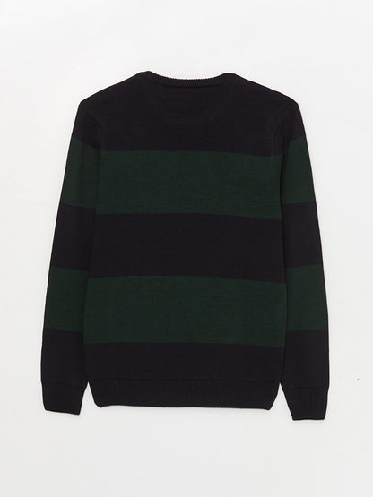 Crew Neck Long Sleeve Color Block Men's Knitwear Sweater