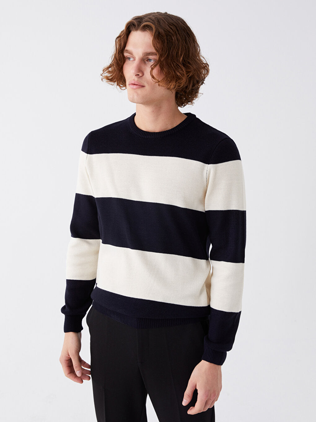 Crew Neck Long Sleeve Color Block Men's Knitwear Sweater