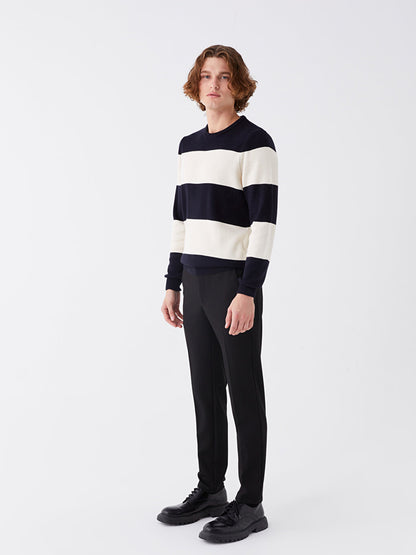 Crew Neck Long Sleeve Color Block Men's Knitwear Sweater