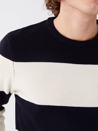 Crew Neck Long Sleeve Color Block Men's Knitwear Sweater