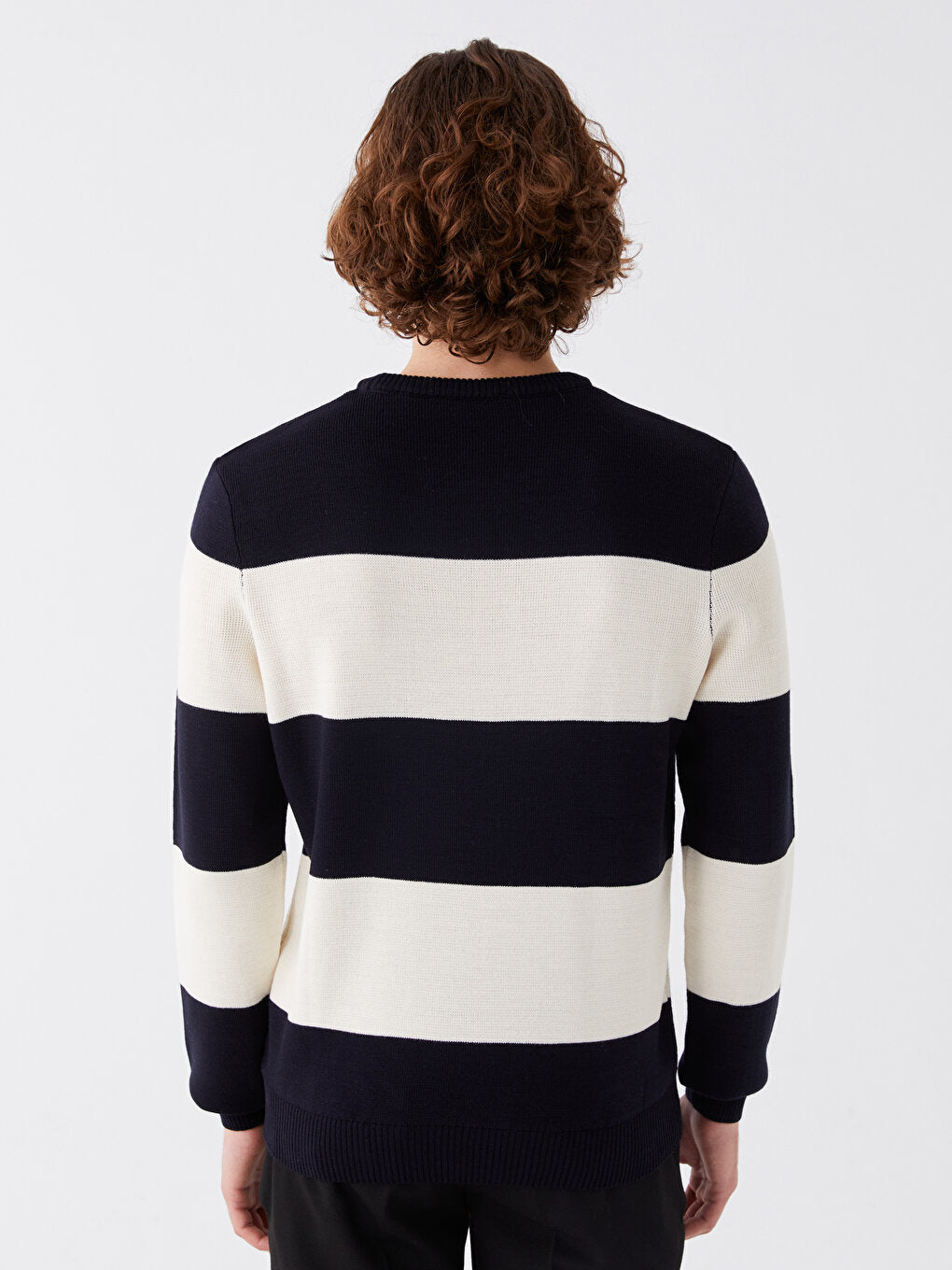 Crew Neck Long Sleeve Color Block Men's Knitwear Sweater