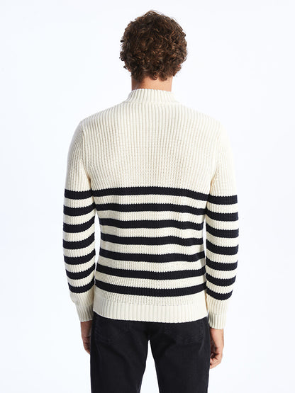 High Collar Long Sleeve Striped Men's Knitwear Sweater