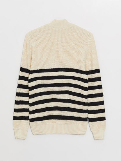 High Collar Long Sleeve Striped Men's Knitwear Sweater