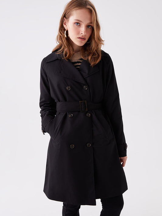 Women's Double Breasted Collar Plain Trench Coat