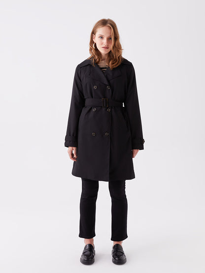 Women's Double Breasted Collar Plain Trench Coat