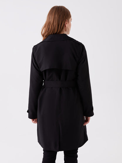 Women's Double Breasted Collar Plain Trench Coat