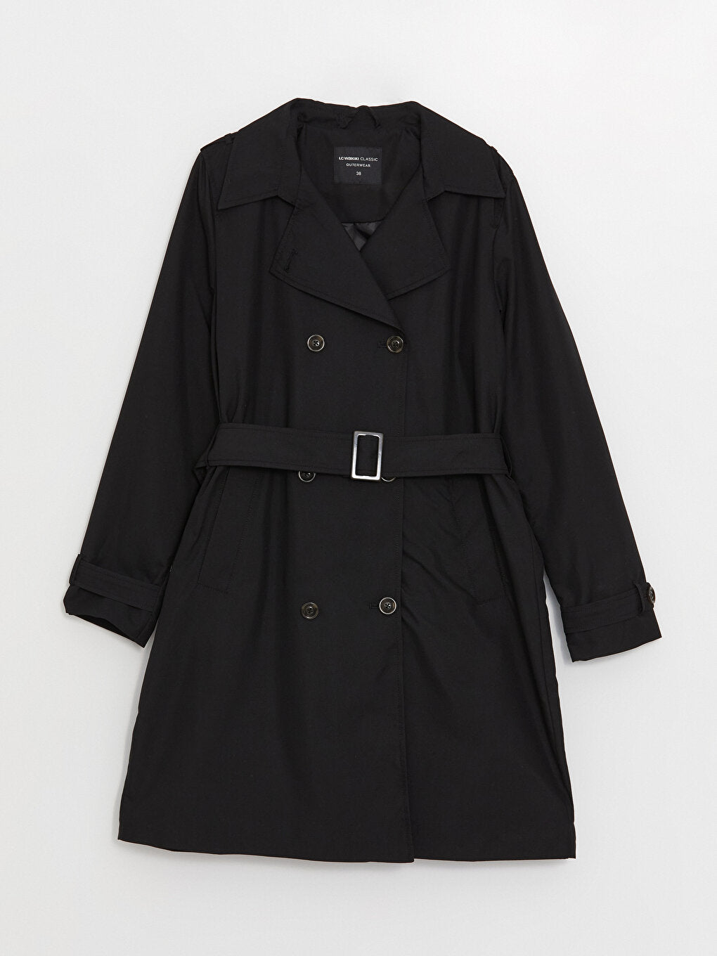 Women's Double Breasted Collar Plain Trench Coat