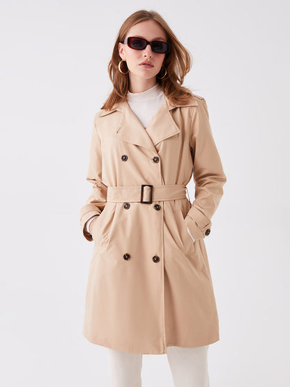 Women's Double Breasted Collar Plain Trench Coat