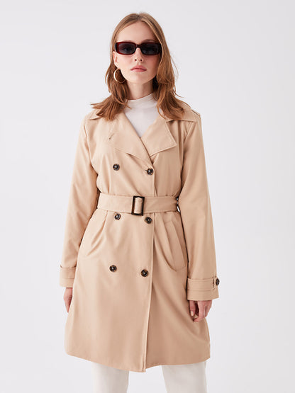 Women's Double Breasted Collar Plain Trench Coat