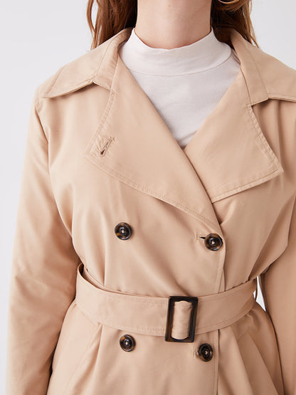 Women's Double Breasted Collar Plain Trench Coat