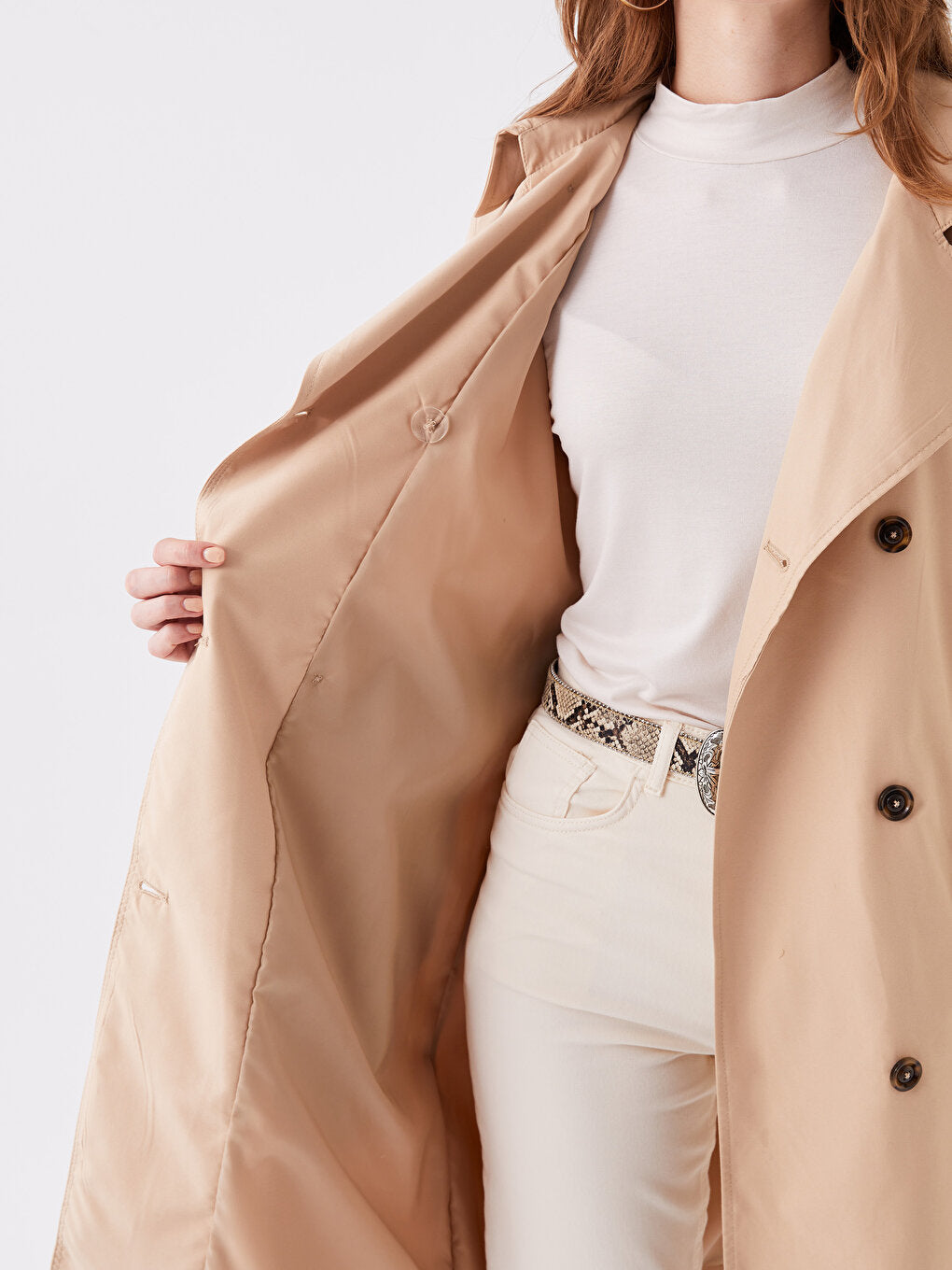 Women's Double Breasted Collar Plain Trench Coat