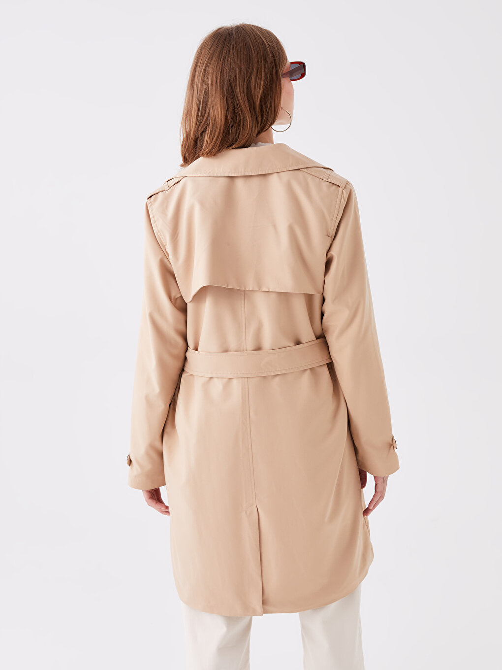 Women's Double Breasted Collar Plain Trench Coat