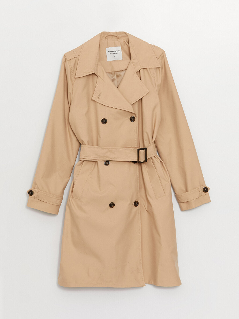 Women's Double Breasted Collar Plain Trench Coat