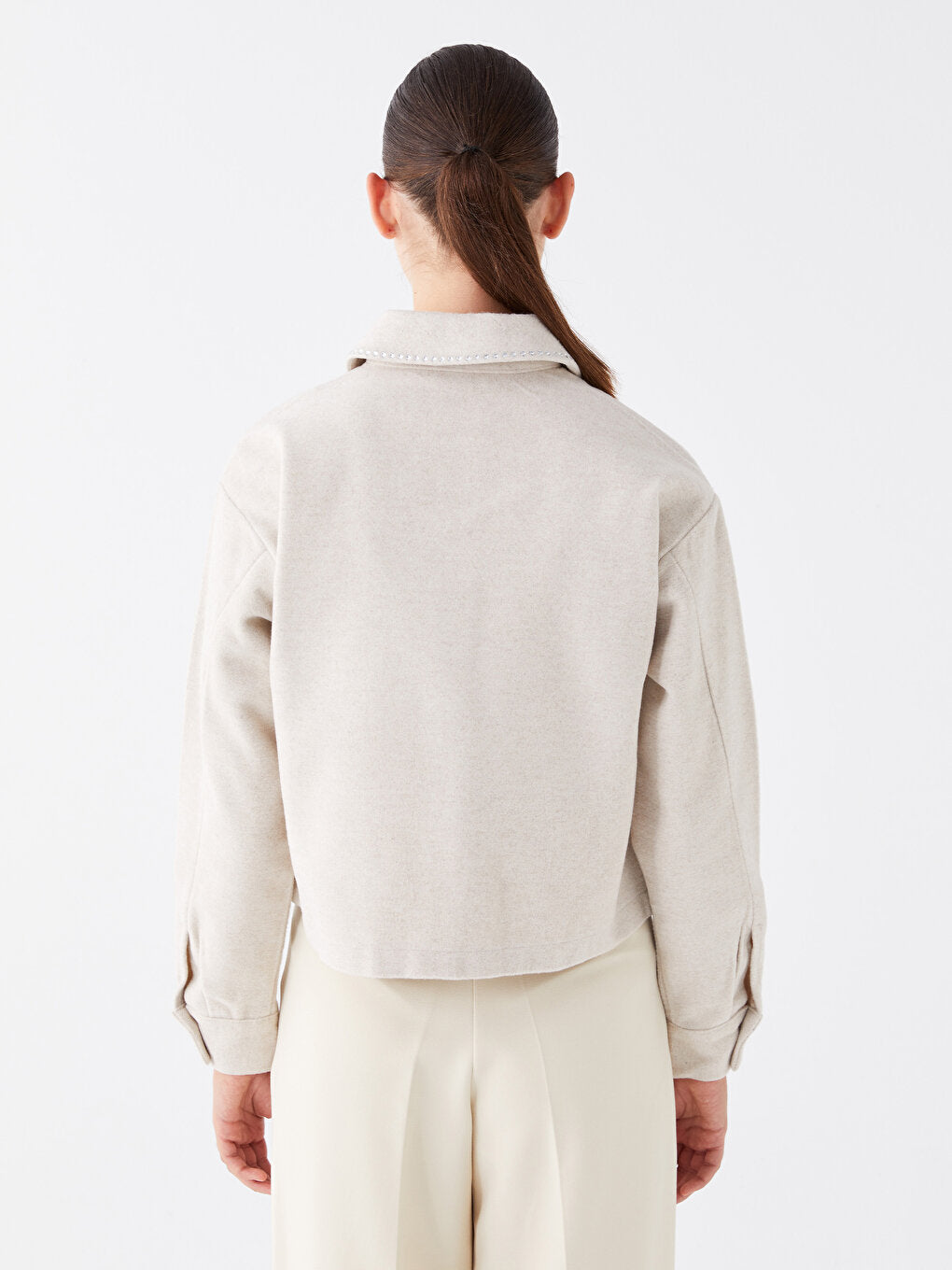 Plain Long Sleeve Crop Women's Shirt Jacket