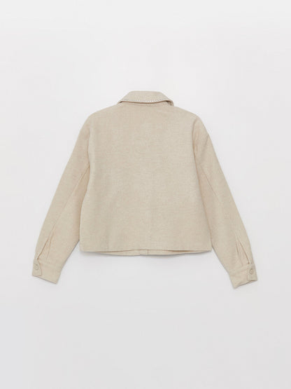 Plain Long Sleeve Crop Women's Shirt Jacket