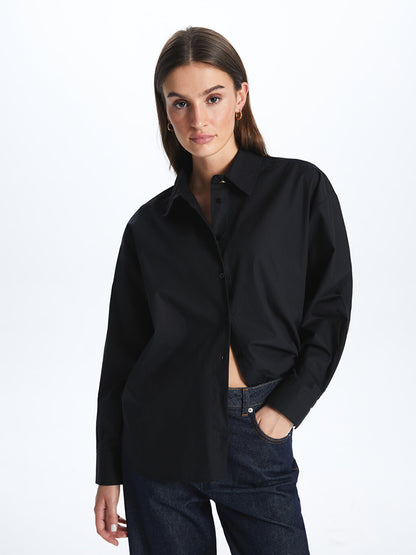 Plain Long Sleeve Oversize Poplin Women's Shirt