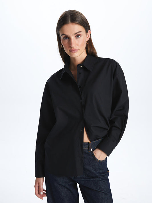 Plain Long Sleeve Oversize Poplin Women's Shirt