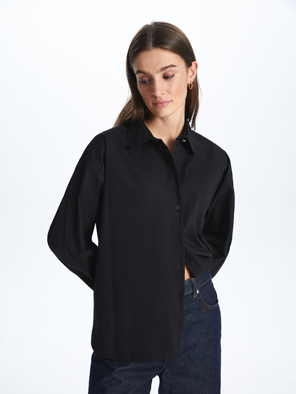 Plain Long Sleeve Oversize Poplin Women's Shirt