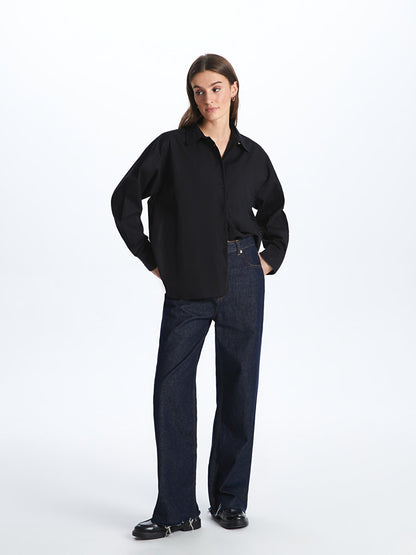 Plain Long Sleeve Oversize Poplin Women's Shirt