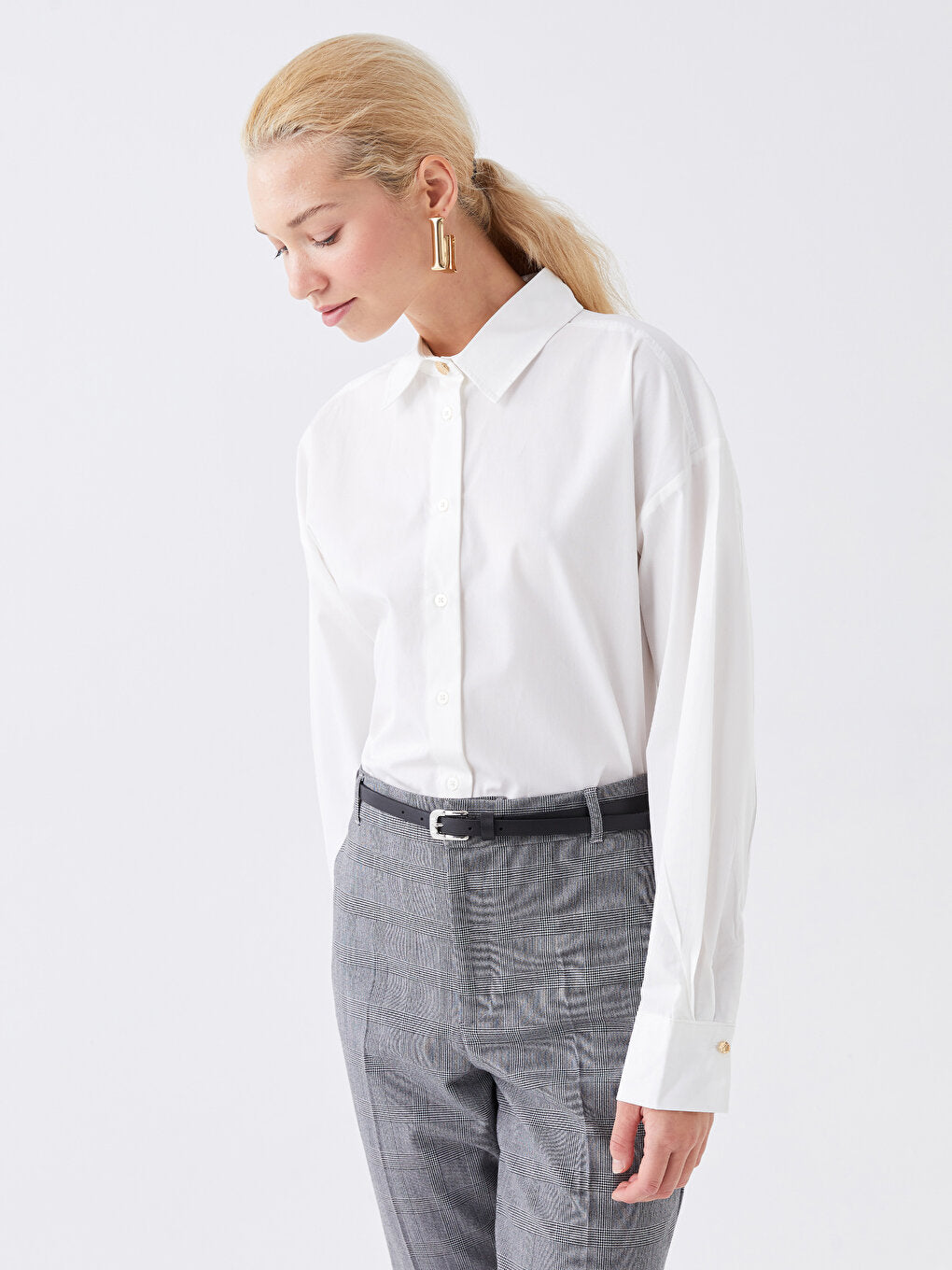 Plain Long Sleeve Oversize Poplin Women's Shirt