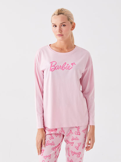 Crew Neck Barbie Printed Long Sleeve Women's Pajama Set