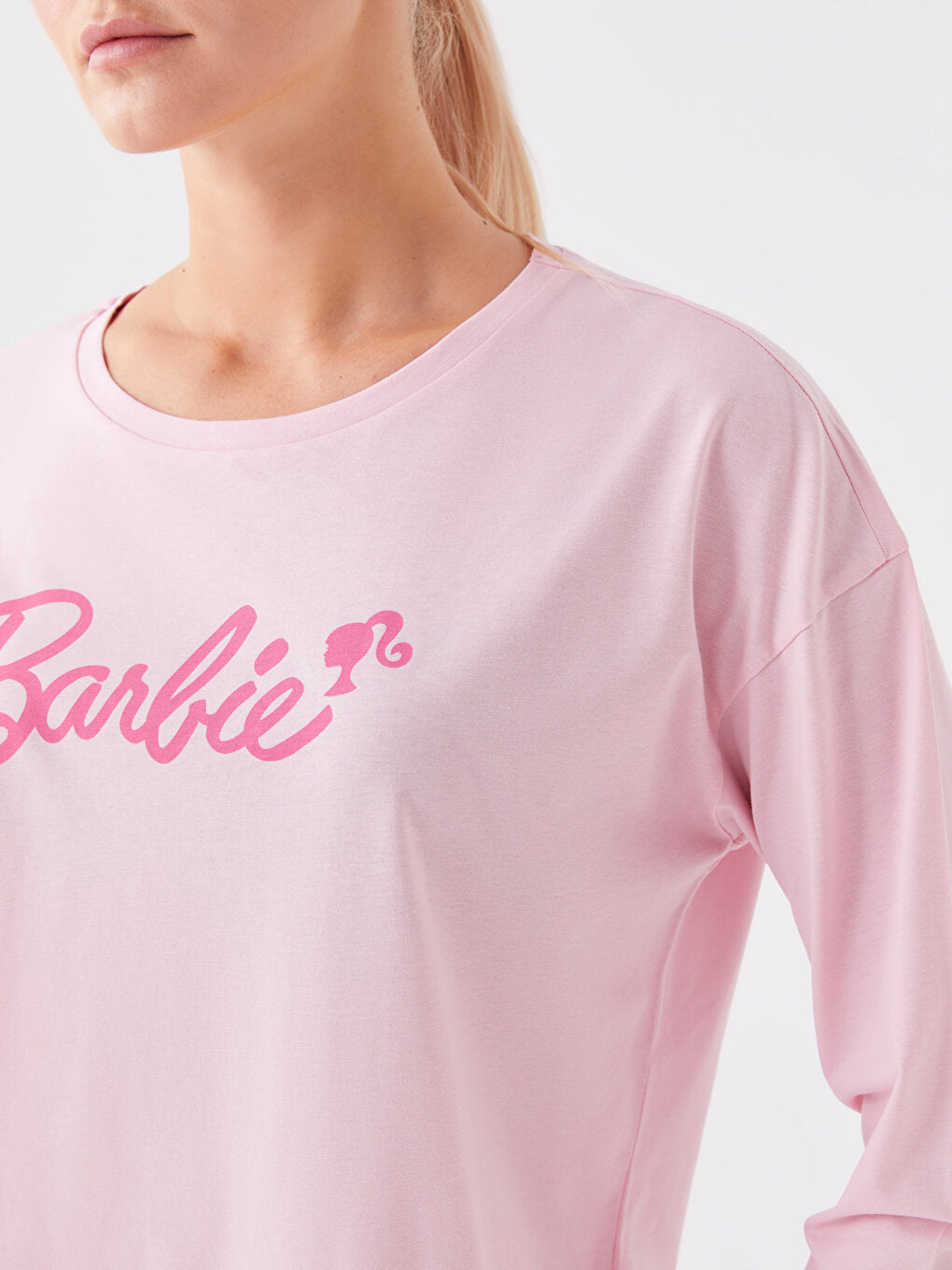 Crew Neck Barbie Printed Long Sleeve Women's Pajama Set