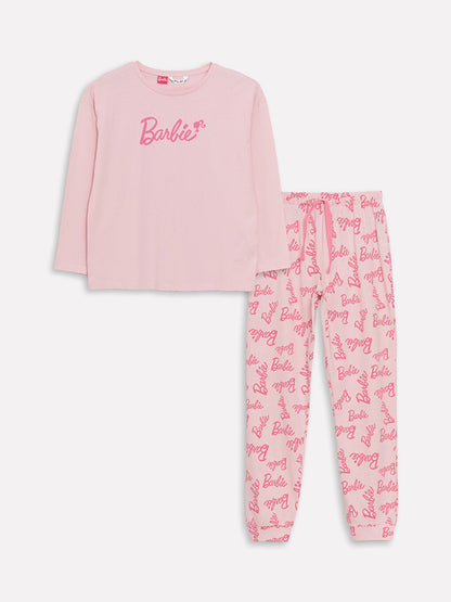 Crew Neck Barbie Printed Long Sleeve Women's Pajama Set