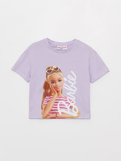 Crew Neck Barbie Printed Short Sleeve Girls' T-Shirt