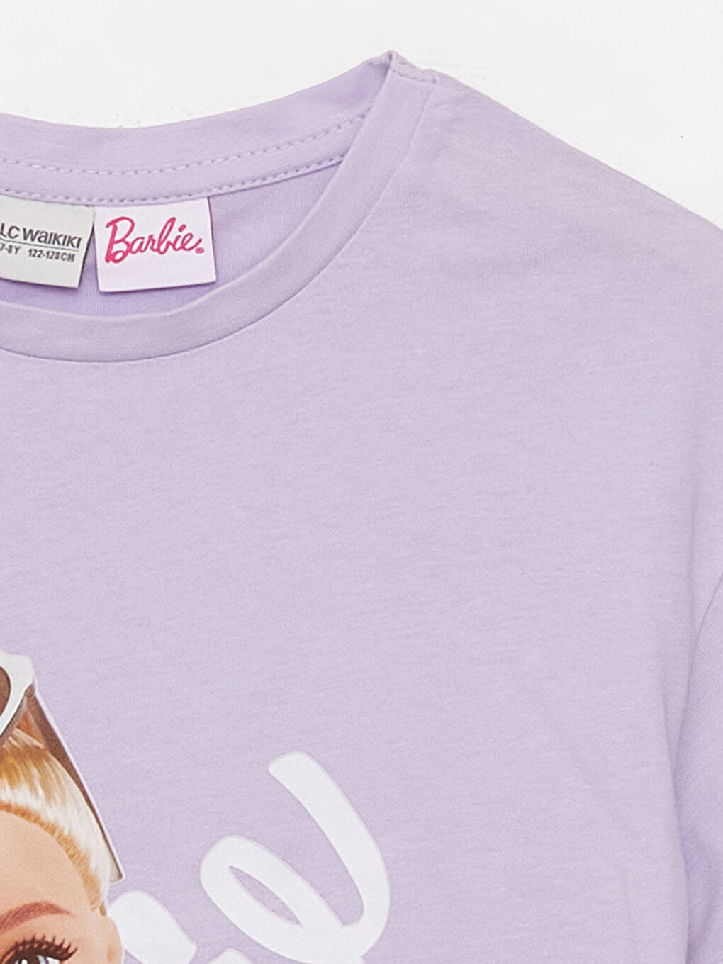 Crew Neck Barbie Printed Short Sleeve Girls' T-Shirt