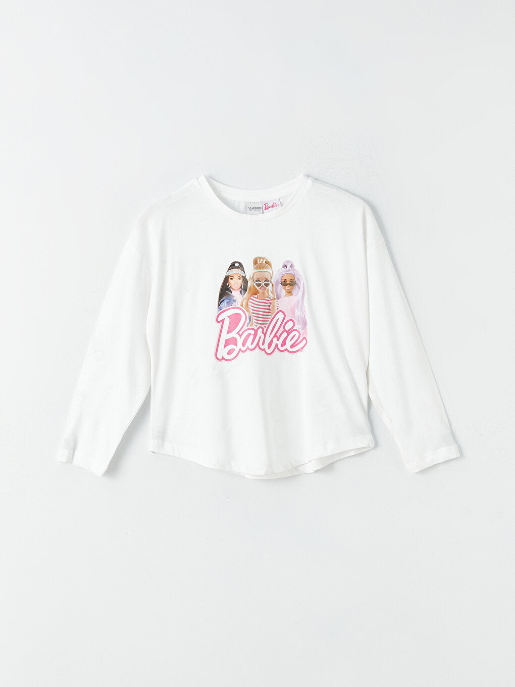 Crew Neck Barbie Printed Long Sleeve Girls' T-Shirt