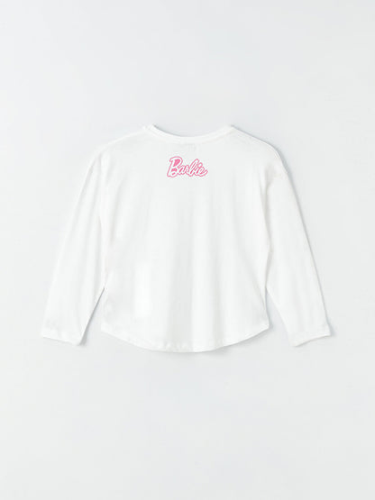 Crew Neck Barbie Printed Long Sleeve Girls' T-Shirt