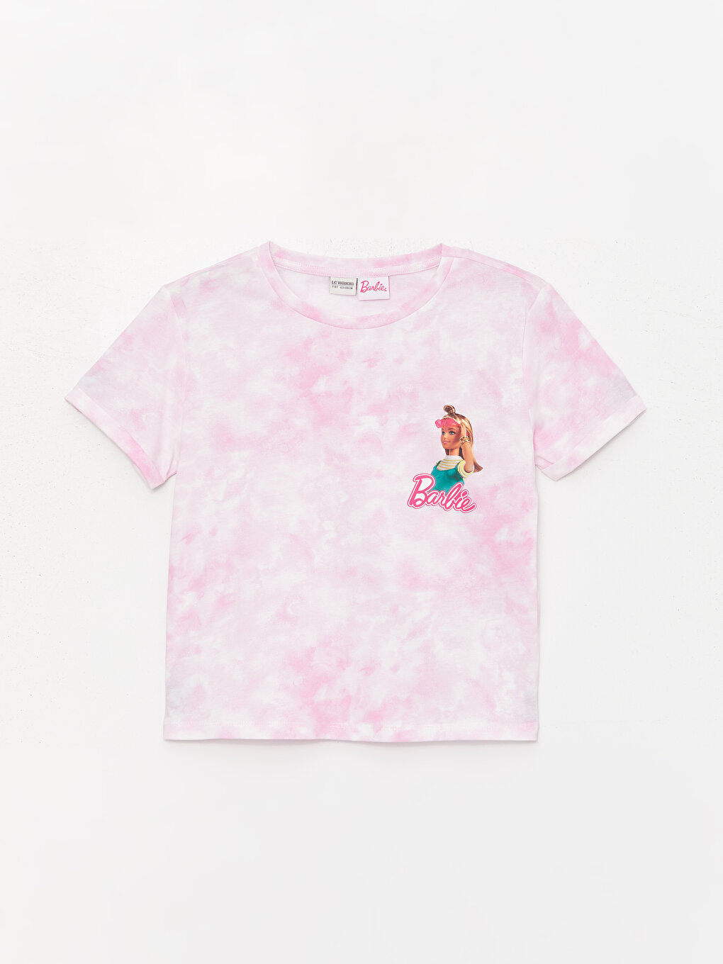 Crew Neck Barbie Printed Short Sleeve Girls' T-Shirt