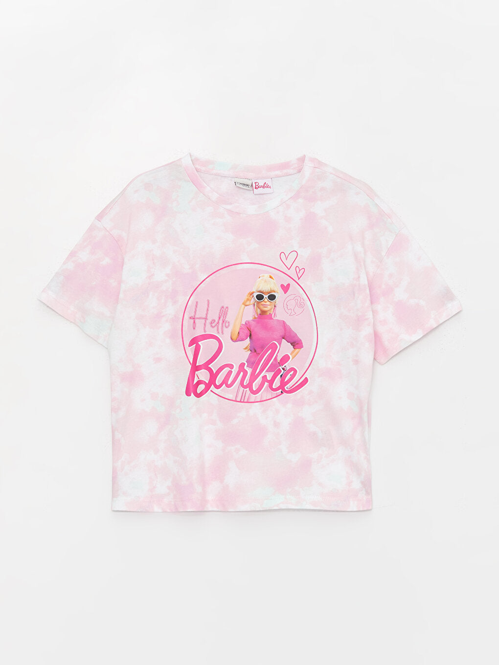 Crew Neck Barbie Printed Short Sleeve Girls' T-Shirt