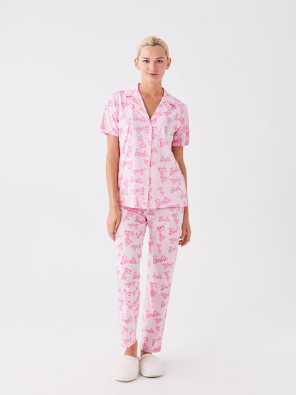 Shirt Collar Barbie Printed Short Sleeve Women's Pajama Set